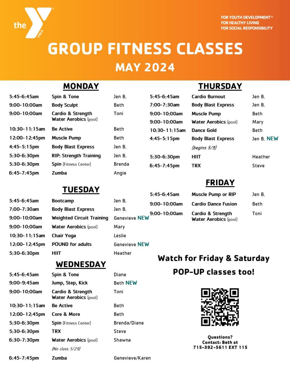 Schedules for the Superior Douglas County Family YMCA